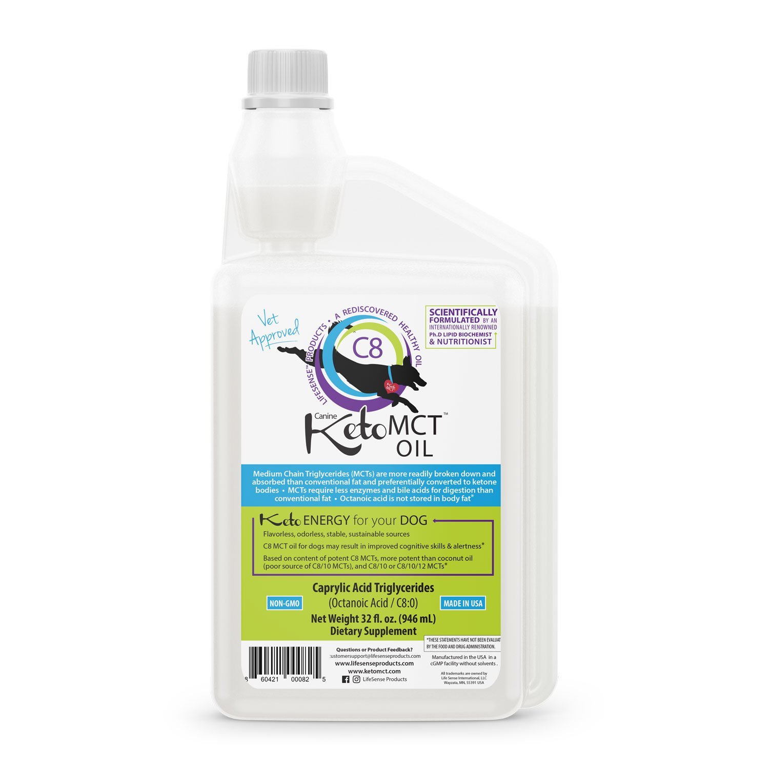 Lifesense C8 Keto MCT Oil for Dogs Sourced from Coconut Oil, Human