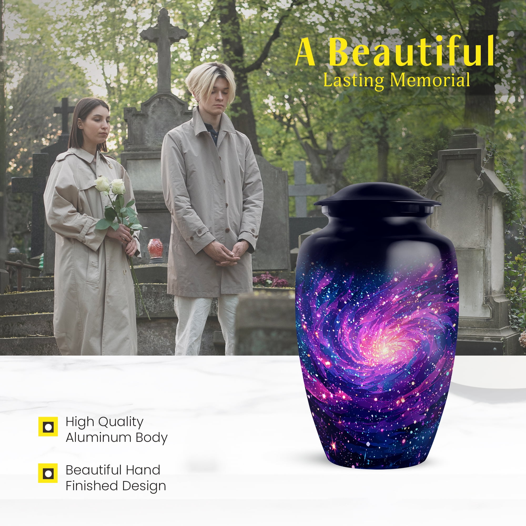 MUKTIVE Galaxy Purple Cremation Urn for Human Ashes Mom & Dad, Large Unique Urns for Ashes Men and Women, Funeral Urns, Memorial Blue Urn for Female, 10 Inch