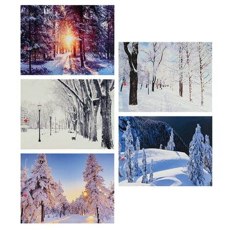 Christmas Letterhead Art LED Light Christmas Snowscape Canvas Picture Oil Painting Wall Art Home Living Room Decoration (5 Patterns) ()