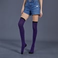 thumbnail image 3 of Guardurnaity Paquete de 2 calcetines a rayas de talla grande hasta el muslo, elásticos, flexibles, cómodos, fáciles de combinar, calcetines Medias morado negro, 3 of 6