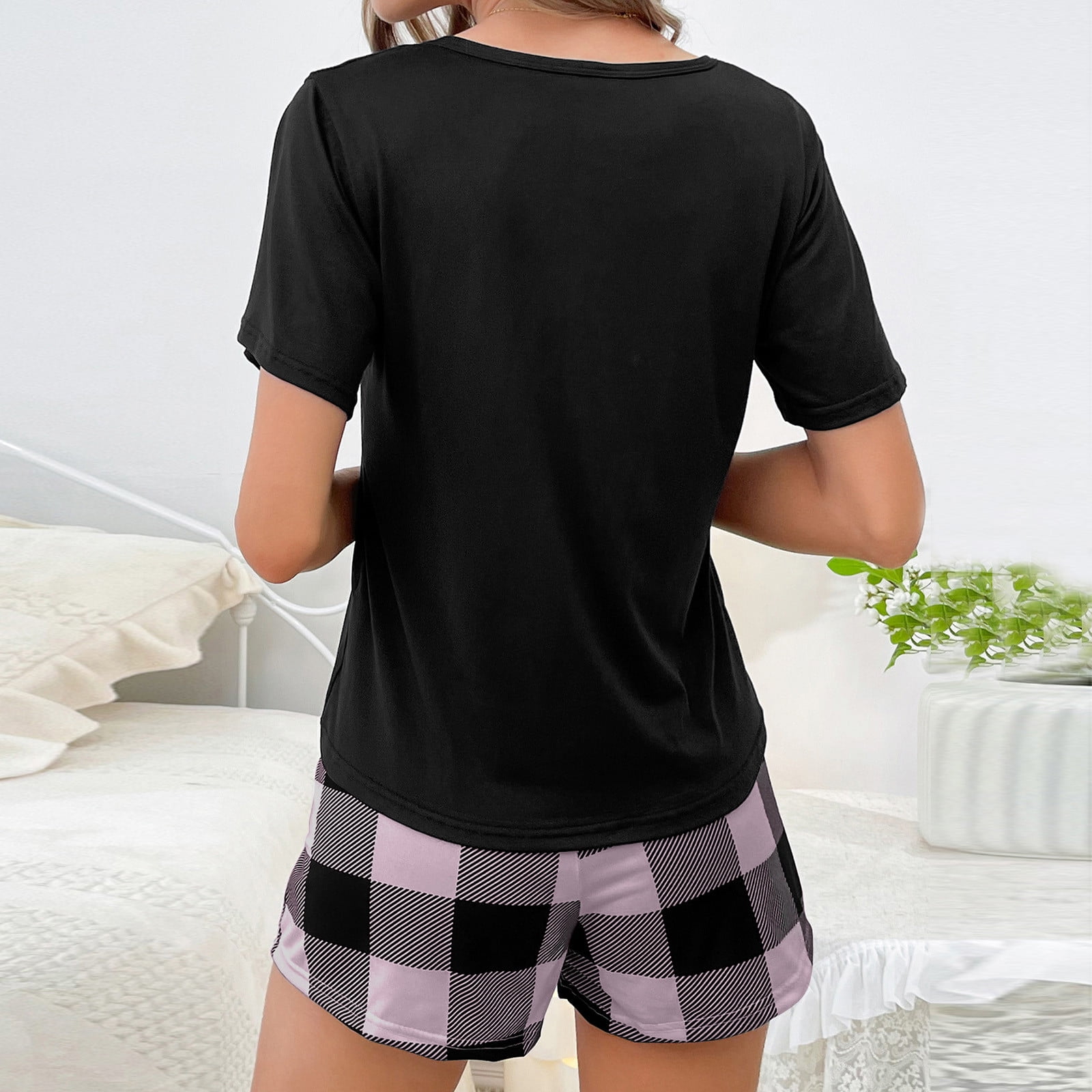 HUJlwoi Pocket Lounge Sets for Women Crew Neck Short Sleeve
