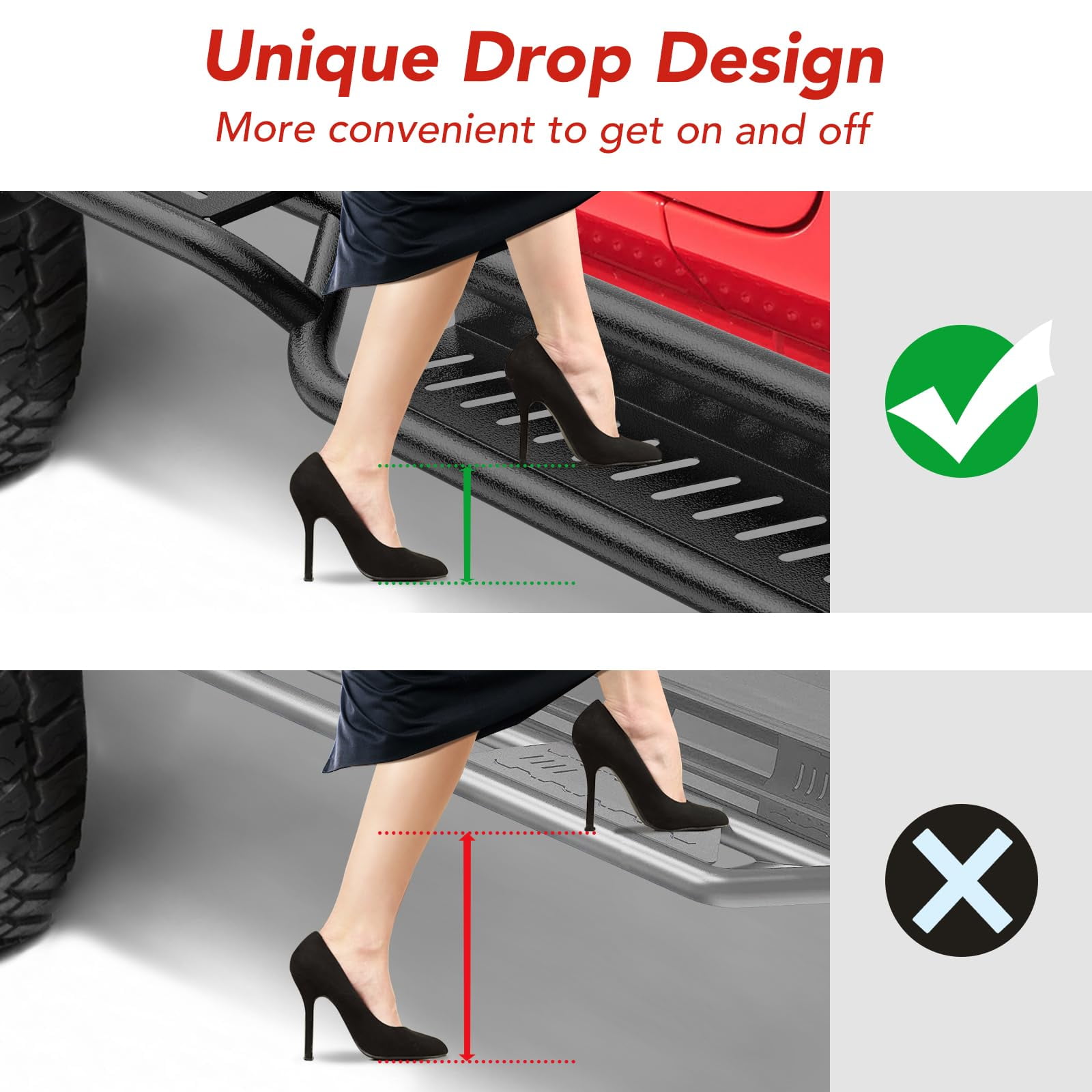 Garvee Running Boards Compatible with Wrangler JK 2 Door 2007-2018, Black Powder Coated Steel Nerf Bar w/Two Stairs Design All-Steel Build, Bolt-on Side Steps