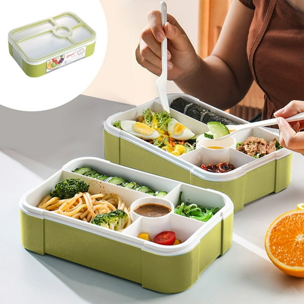 Fiambrera Apta para Microondas, Estilo Japonés, para Estudiantes, con Compartimentos de Gran Capacidad, Compatible con Cubiertos y con Compartimento Hermético para Ensalada.