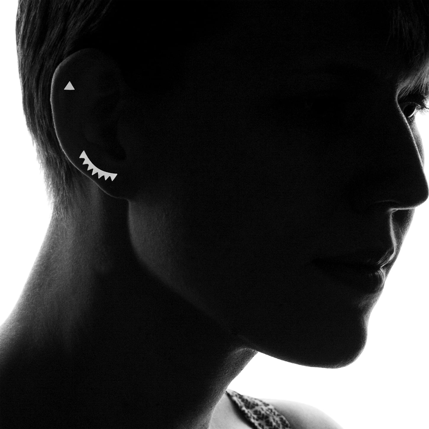 Sterling Silver Rhodium Plated Triangle Ear Cuff and Stud Earrings Set