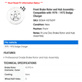 thumbnail image 2 of Front Brake Rotor and Hub Assembly - Compatible with 1970 - 1972 Dodge Charger 1971, 2 of 2
