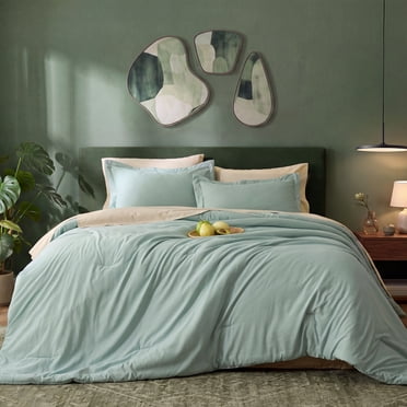 U by Bedsure Queen Comforter Set Sage Green, 7 Pieces Reversible Bed in a Bag, Boho Lightweight Bedding Set, Contrasting Design