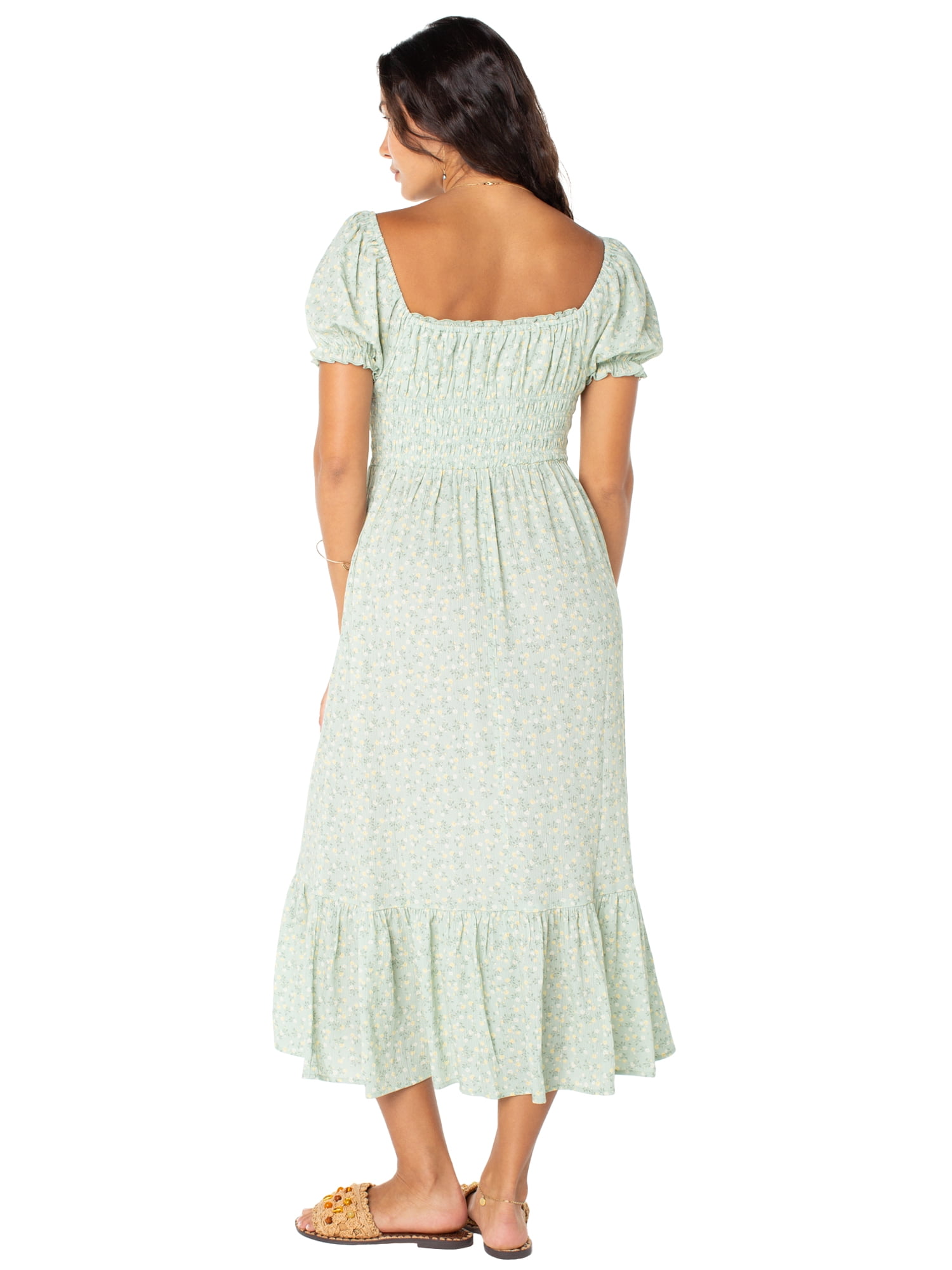 Celebrity Pink Women's and Women's Plus Puff Sleeve Smocked Midi Dress, Sizes XS-XXXL