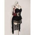 thumbnail image 4 of Black V-Neck Ruffle Trim Short Front Long Back Slip Dress, Y2K Sexy Spaghetti Strap Ruffle Hem Dress, 4 of 7