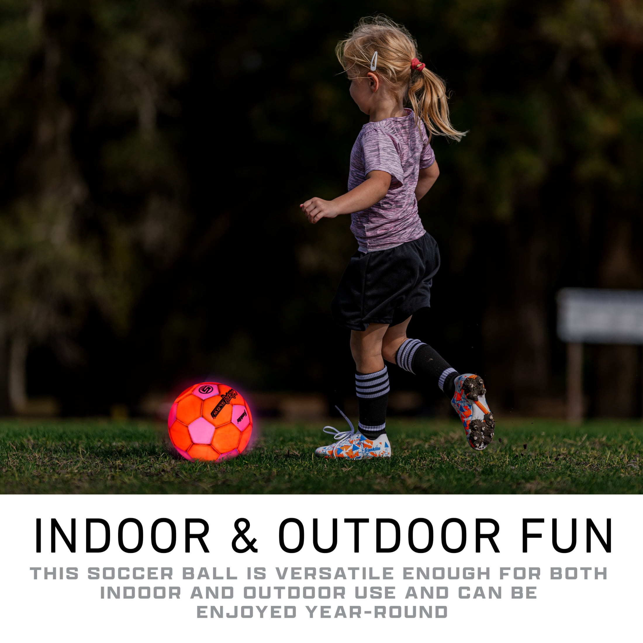 Franklin Sports Glow in the Dark Soccer Ball - Crazy Glow Light Up Indoor + Outdoor Soccer Ball - Official Size 5 - Air Pump Included - Perfect Gift for Kids + Adults