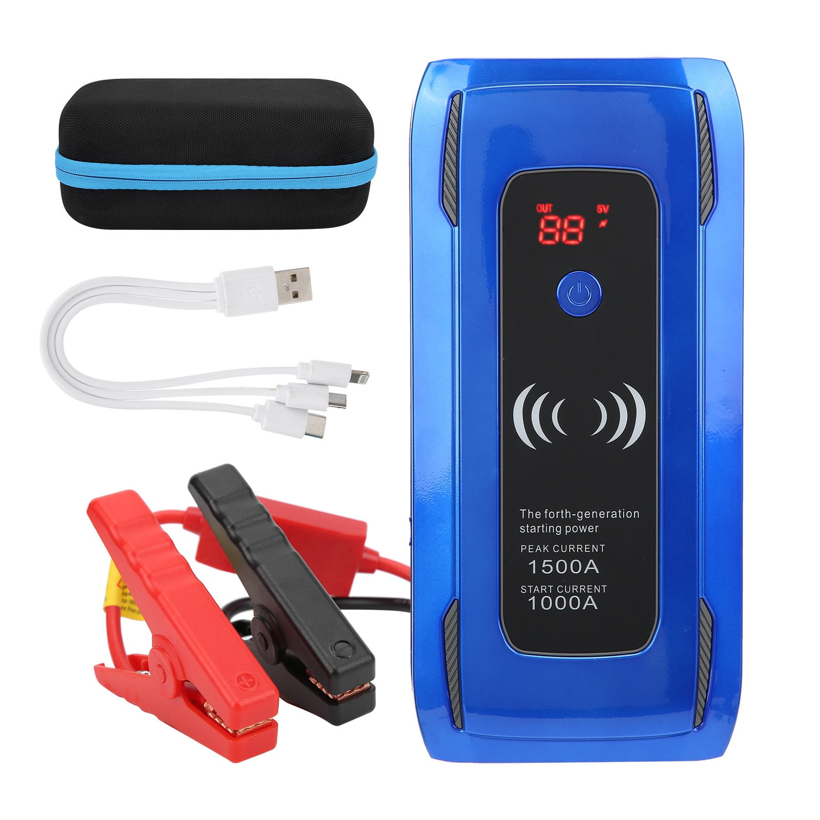 26000mAh Car Jump Starter Power Bank Multifunctional 1500A Dual USB Wireless Fast Charging for 12V Diesel Gasoline Cars