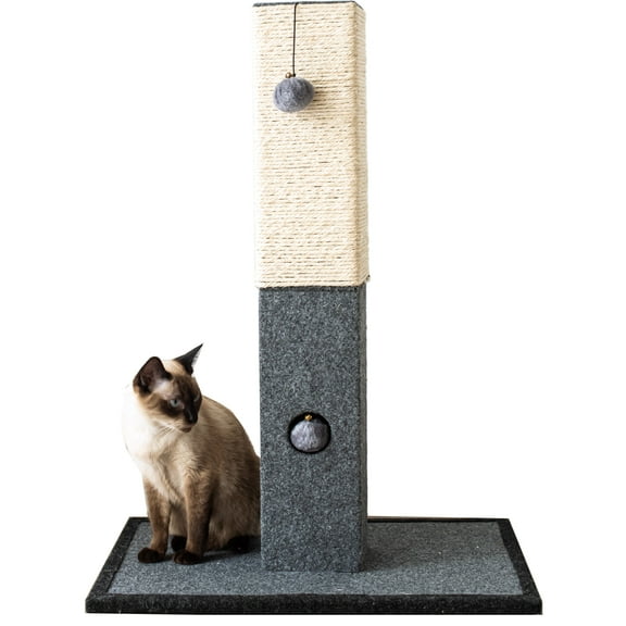 Kohola Bay 32 inch Large Gray & White Cat Climbing Sisal Scratching Post Claw Scratcher Cat Furniture with Free Cat Teaser as Bonus