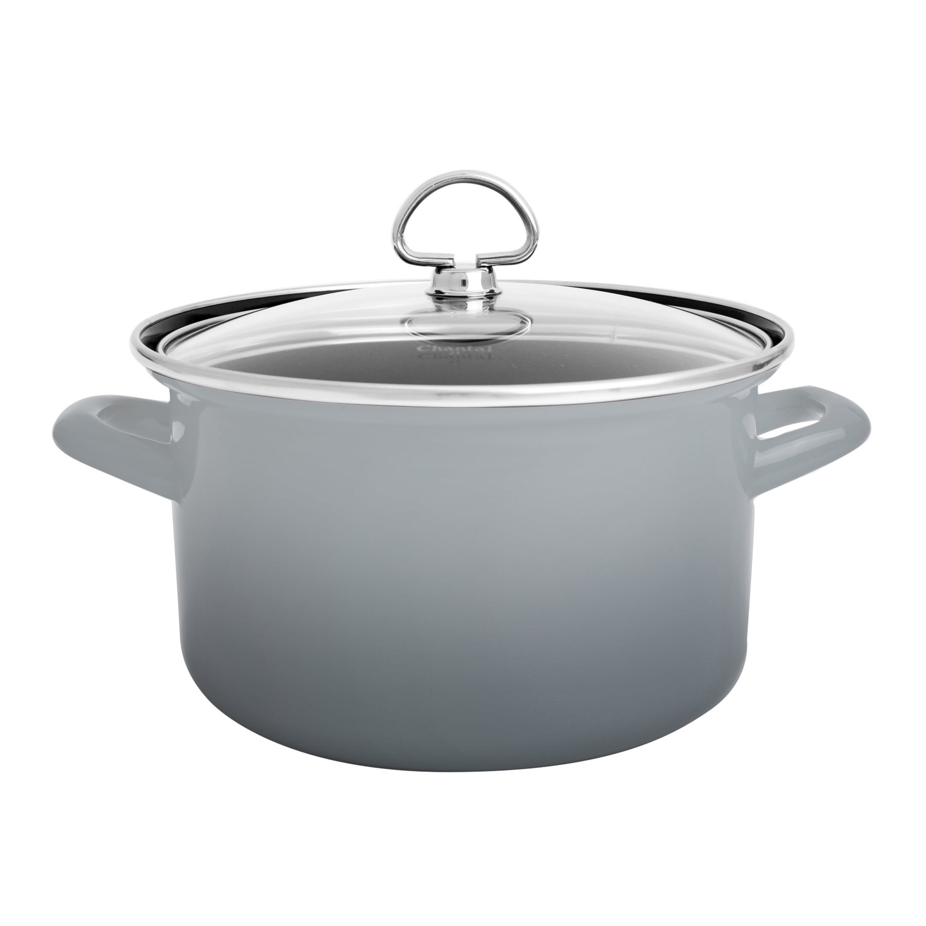 Chantal 4 Quart Enamel On Steel Soup Pot With Glass Lid Faded Grey