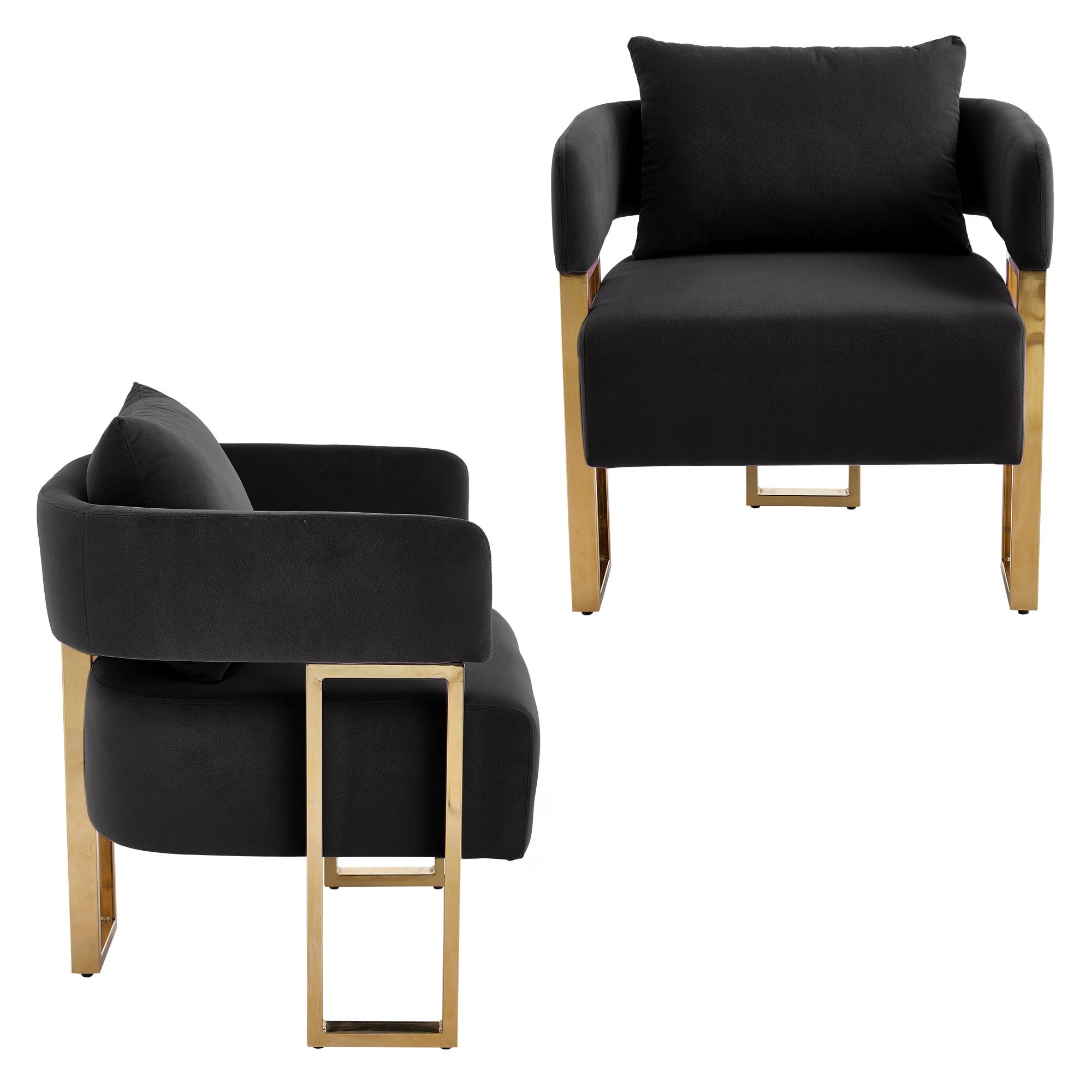 Leumius Velvet Accent Chairs Set of 2,Morden Upholstered Armchair Dining Side Chairs with Gold Metal Legs for Dining Kitchen Living Room,Black
