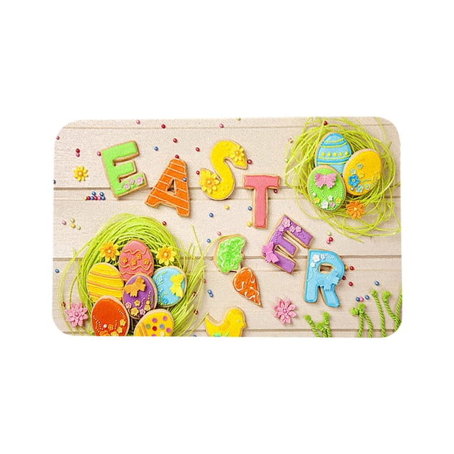 Easter Bunny Egg Decor Rug 100 Percent Polyester Machine Washable Non Slip Backing For Living Room Entryway Playroom