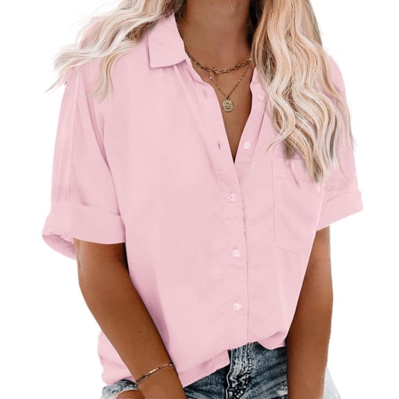 Zeagoo Women's Short Sleeve Button Down Shirts V Neck Lightweight Soft Fabric Casual Dressy Tops