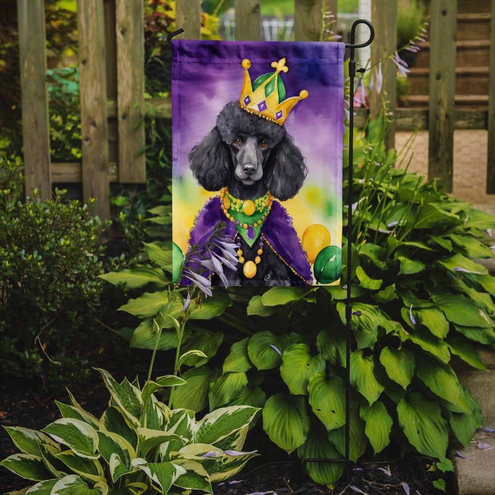 Black Poodle King of Mardi Gras Garden Flag 11.25 in x 15.5 in