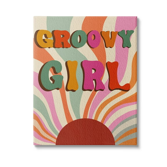 Stupell Industries Groovy Girl Patterned Typography Painting Gallery Wrapped Canvas Art Print Wall Art, 16 x 20