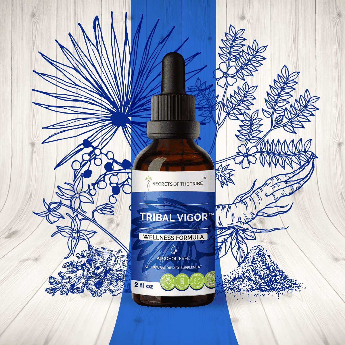 Secrets Of The Tribe Tribal Vigor Blend Tincture Dietary Supplement, Natural Extract, Made from Eleuthero Siberian Ginseng, Catuaba, Barrenwort, Muira Puama, Saw Palmetto, Tribulus 2 oz