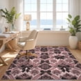 thumbnail image 3 of Design&I 9'x12' Washable Area Rug Damask Symmetrical Ribbon Motifs Delicate Scattered Pink Coquette Refined for Great Room, Large Living Giant Skid-Resistant, 3 of 7