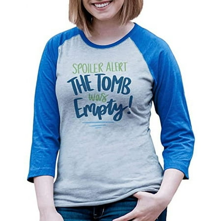 7 ate 9 Apparel Women s Happy Easter Shirts – The Tomb was Empty! Blue Shirt Small