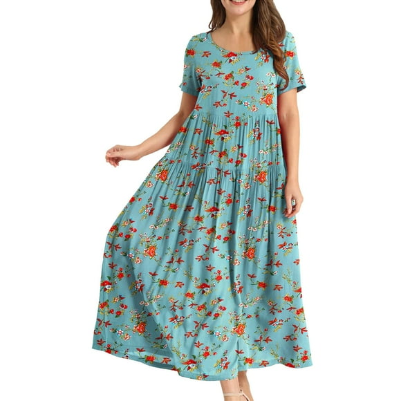 TSADFHJI Sparkly Skirt Women Gold Ladies Summer Beach Midi Dress Comfortable Pleated Dress Casual Loose Flower Dress Xl Green