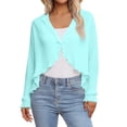 thumbnail image 2 of Garbnen Chiffon Shrug Cardigan for Women Open Front Cropped Long Sleeve Cardigan for Women Pleated Lightweight Casual Sun Protection Sheer Shawls for Women Blue, 2 of 7