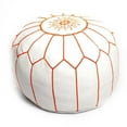 thumbnail image 5 of Embroidered Leather Pouf- White with Fuchsia Stitching, 5 of 6