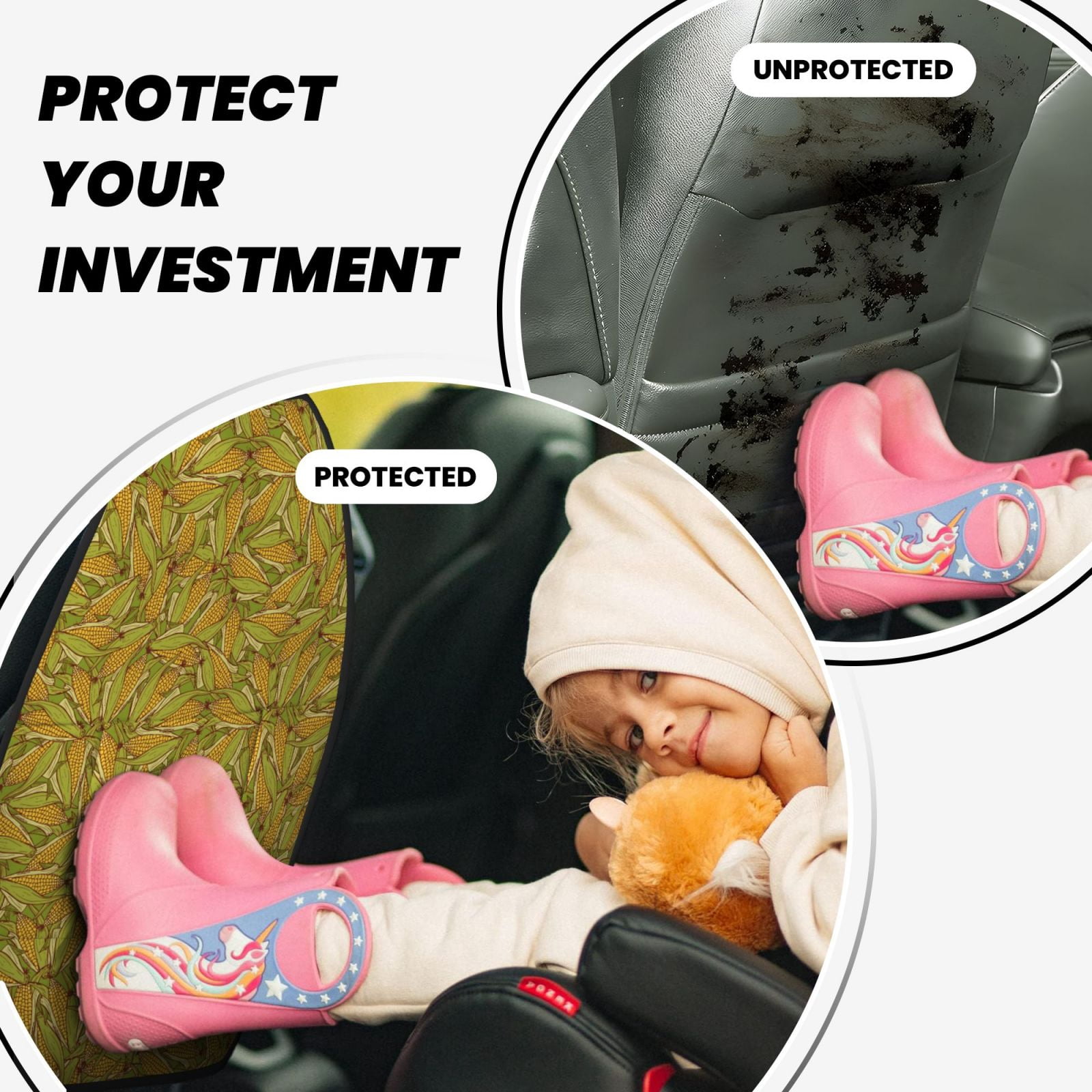 Xecao Corn 6 Pattern Car Seat Back Protector 2 Pack Large Capacity Pocket, Kick Mats Back Seat Protector