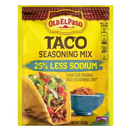 (4 Pack) Old El Paso Taco 25% Less Sodium Seasoning Mix, 1