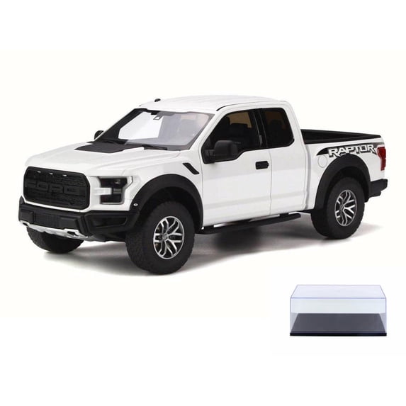 Diecast Car & Display Case Package - 2017 Ford F150 Raptor Pickup Truck, Oxford White - GT Spirit GT195 - 1/18 Scale Diecast Model Toy Car w/Display Case