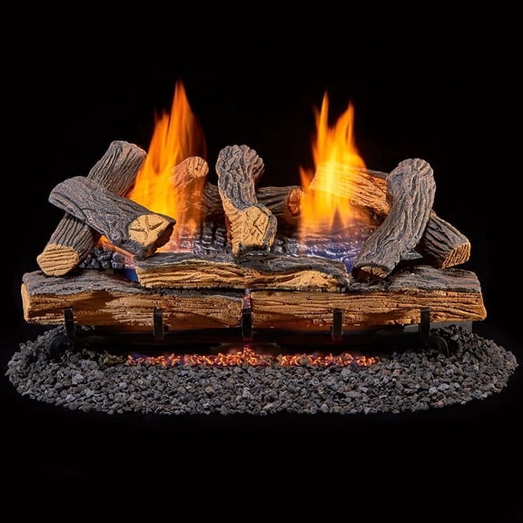 Duluth Forge Vent less Dual Fuel Gas Log Set - 24 in. Berkshire Split Oak, 33,000 BTU, Remote Control - Model# DLS-24R-1