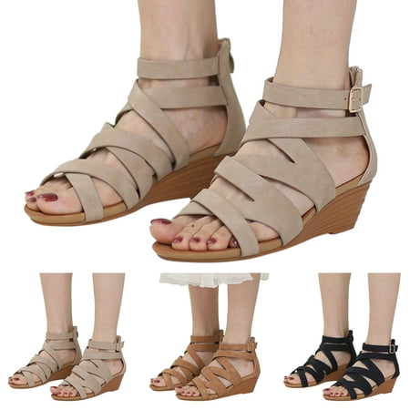 

Vedolay Summer Shoes Women s Platform Ankle Strap Wedge Sandals Comfortable Dressy Summer Shoes Black 6.5