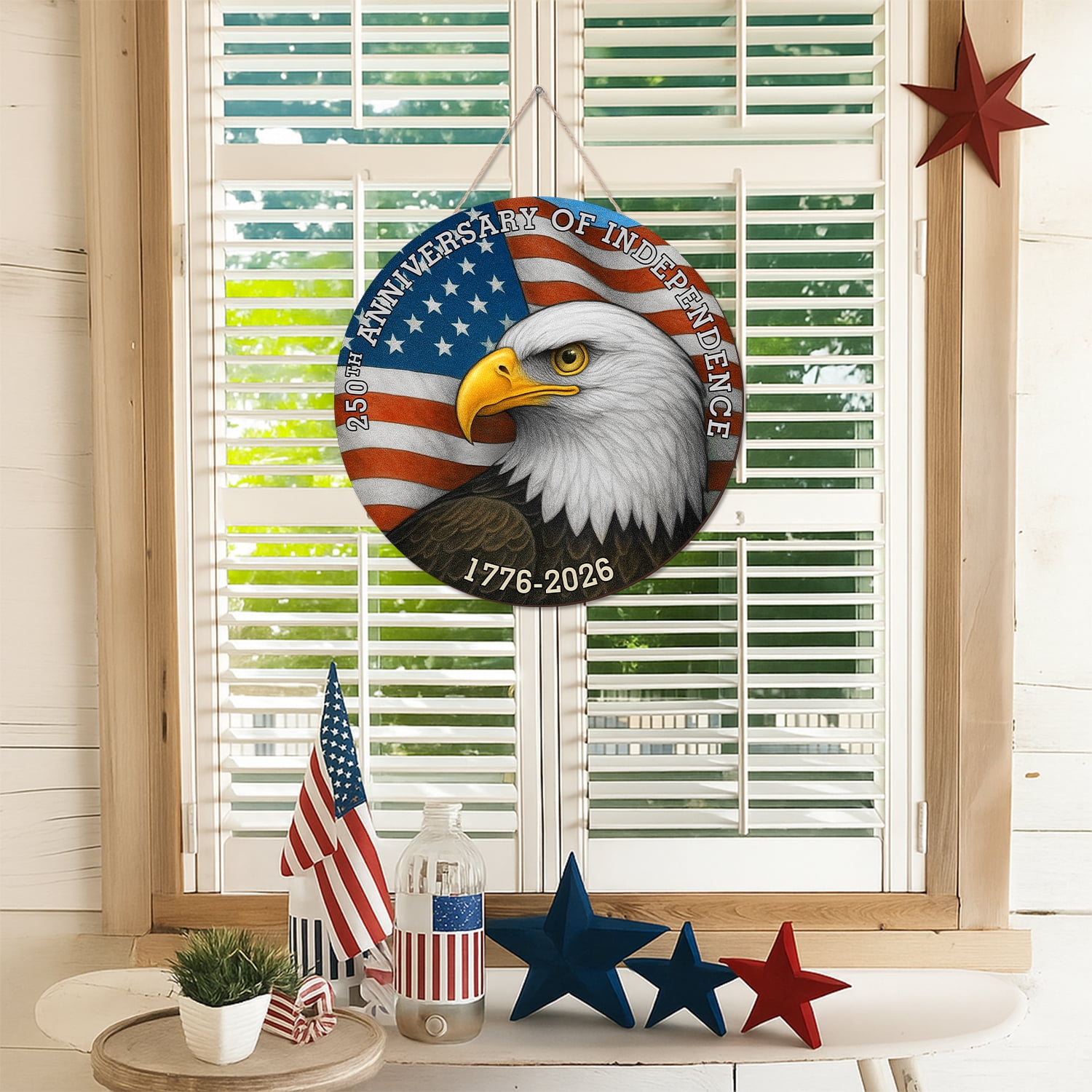 USA 250th Anniversary Door Wreath Hanging Door Sign, 250 Years of Independence Eagle 1776 2026 Patriotic Home Decor ,4th of July Decor