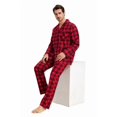 thumbnail image 6 of Apparonia Mens Pajamas Set Cotton Notched Collar Pajamas for Men Long Sleeve Mens Sleepwear with Pockets & Front Fly Red & Black Plaid L, 6 of 7
