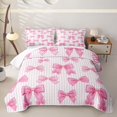 thumbnail image 2 of spefrowx Striped Pink Bow Bed Spread Queen for Girls Boys, Pink Cartoon Ribbon Queen Coverlet Set, 3pcs, 2 of 7