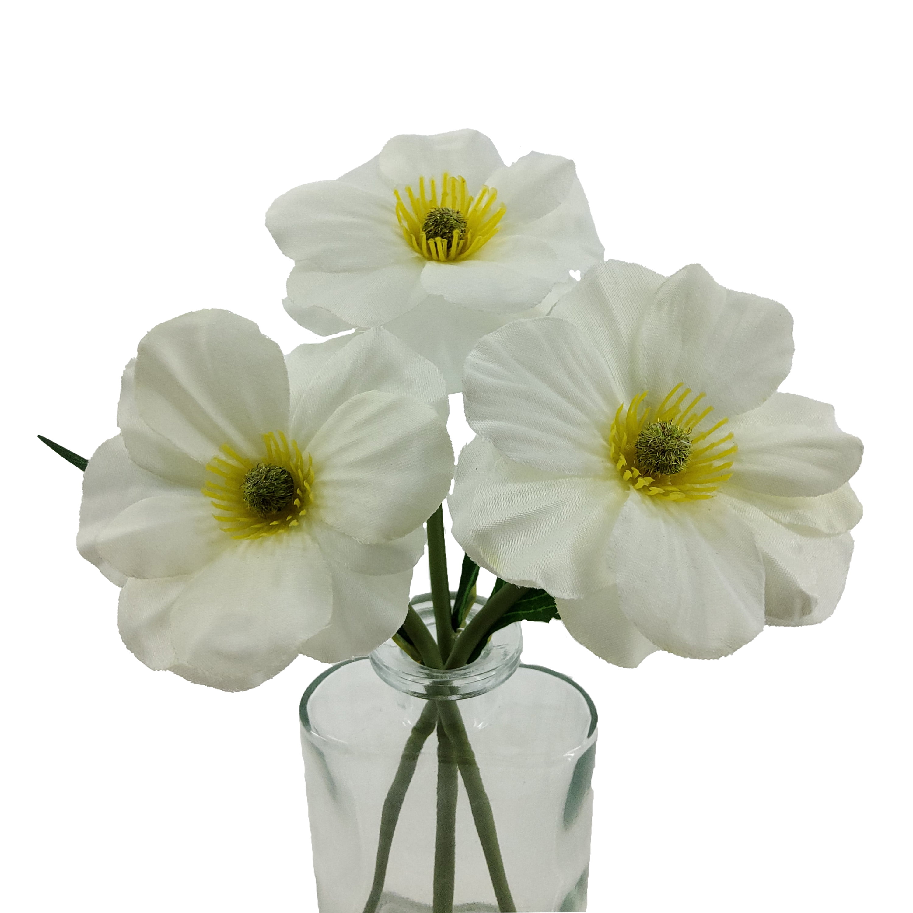 Mainstays 9 in Indoor Artificial Magnolia in Glass Vase, White