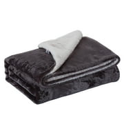 JML Warm Reversible Sherpa Fleece Throw Blanket, Gray, Standard Throw