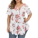 thumbnail image 2 of Camisa de mujer Camiseta de manga corta con estampado floral Blusa con cuello en V, Blanco, S Yuarrent AP002466-09, 2 of 5