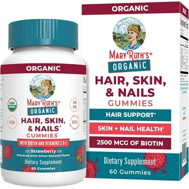 MaryRuth's Hair Skin and Nails Vitamins Biotin Gummies with Vitamin C & Vitamin E Hair Growth Vitamins Skin Care Nail Strength USDA Organic Gummies for Ages 14  60 Count