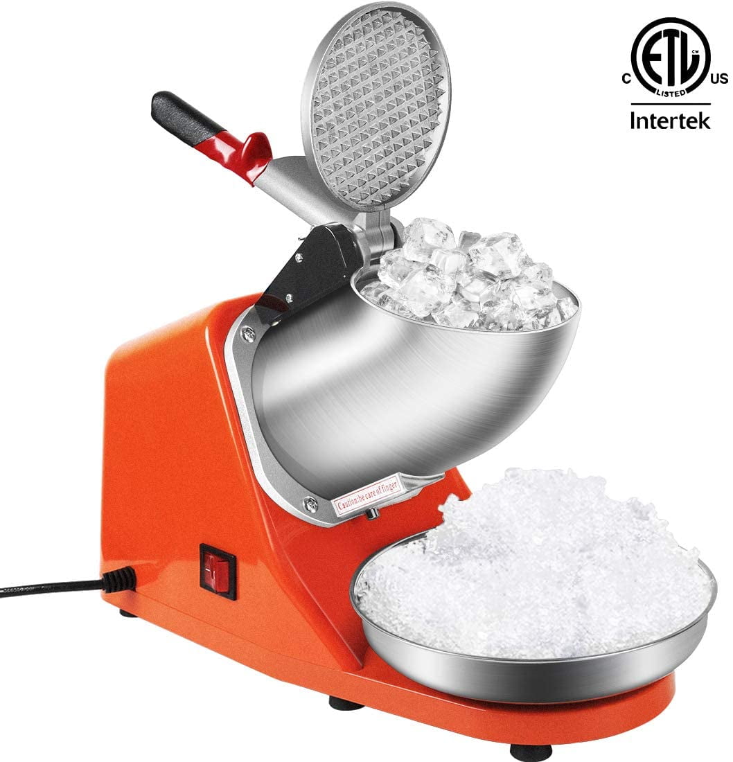 Electric Ice Crusher Shaver Snow Cone Maker Machine Orange 143lbs/hr for Home and Commerical Use