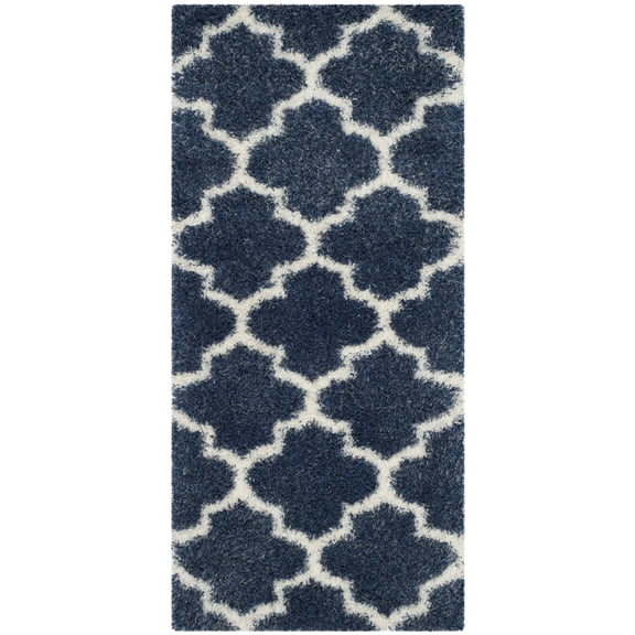 SAFAVIEH Montreal Lennart Geometric Quatrefoils Shag Runner Rug, Blue/Ivory, 2'3" x 5'