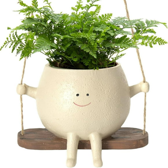 EastVita Swing Face Planter Pots Wall Hanging Planters Small Succulent Pot Creative Succulents Plants Pot Basket Hanging Resin Flower Head Planters for Indoor Outdoor Home Decoration