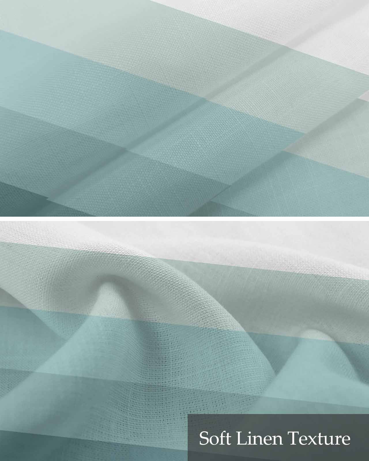 Teal Grey Linen Curtain Valance for Bedroom/Bathroom/Kitchen/Office/Living/Dining Room Window,Minimalist Geometric Turquoise Stripes Pocket Topper Drapes Decorative Cafe Drapery Panel 42"x18"