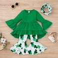 thumbnail image 5 of WOLLED 3PCS Infant Baby Girls Ruffle Shirt Top Flare Pant with Headband 9M-4Y Toddler Long Sleeve Tunics Dress Tops Bell Bottom Outfit, 5 of 9