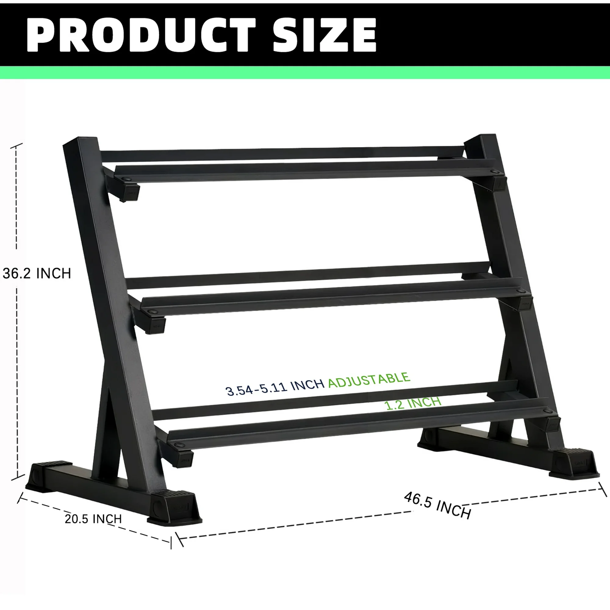 3-Tier Adjustable Dumbbell Rack, Holds 5-50 lb Dumbbells & Barbells, 1100 lb Capacity, Steel Home Gym Storage for Weights & Bars