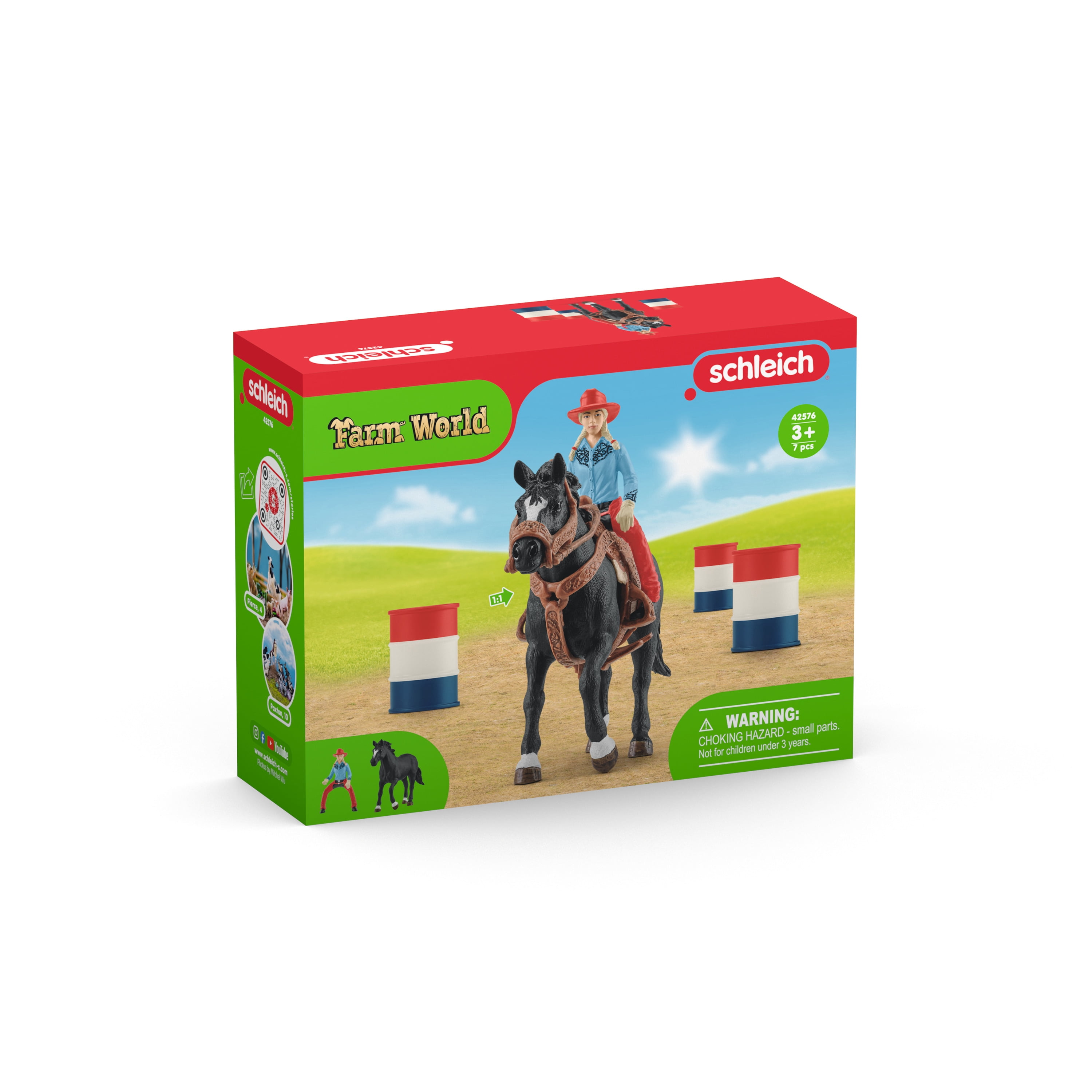 Schleich Farm World - 7PC Barrel Racing Set with Cowgirl & Horse