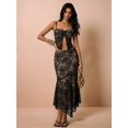 thumbnail image 5 of Women's 2 Piece Outfit Lace Trim Tie Front Camisole Top Maxi Skirts Set Black S, 5 of 10