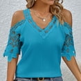 thumbnail image 2 of Raeneomay Off the Shoulder Tops for Women Women's New V-Neck Lace Lace Short Sleeved Top T-Shirt, 2 of 6