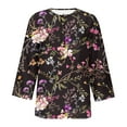 thumbnail image 4 of ALLLIST Black Women Tops V-Neck 3/4 Sleeve Floral T-Shirts Casual Button Tees for Women, 4 of 4