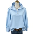 thumbnail image 4 of Babysbule Women's Ruffled High Collar Puff Sleeve Half Button Blouse, Loose Fit Casual Top for Spring Summer Daily Wear, 4 of 4